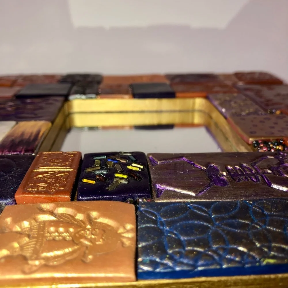 LA CORONA MIRROR Handmade Decorative Mixed Media Mosaic Tile Purple Terra Cotta